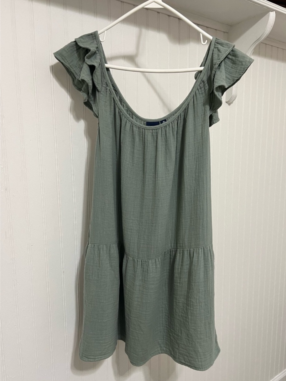 Gap Flutter Gauze Mini Dress in Sage Size XS Petite *Small Flaw*